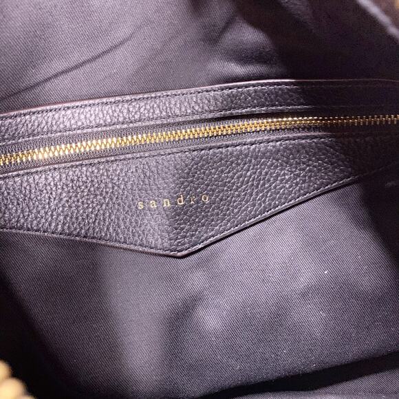 Sandro Black Leather Hobo Shoulder Handbag Gold Hardware Orange SA907H $490 - Picture 5 of 5